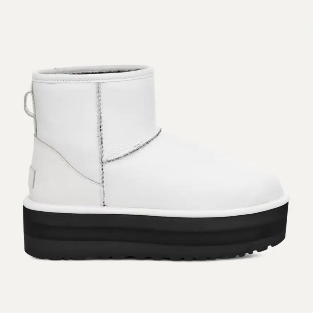 UGG MINI PLATFORM Pebble LEATHER BOOTS MATTE White (Size 9) ** LIKE BRAND NEW **